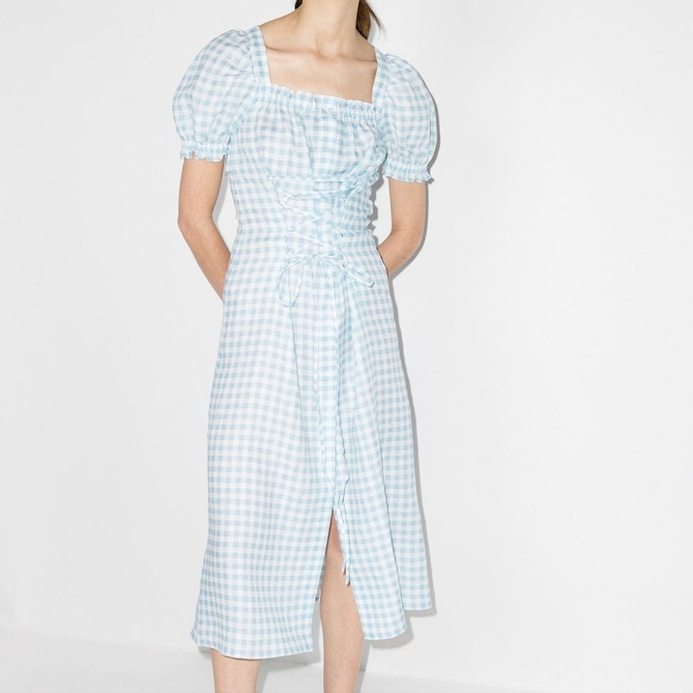 Sleeper Linen Marquise Dress in Vichy Blue XL
